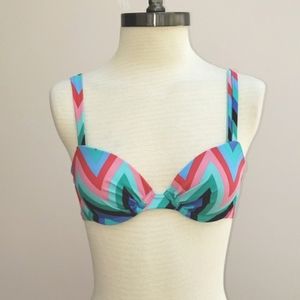 Aerie Blakely Pink and Blue Chevron Print Bikini Top, Size 32B